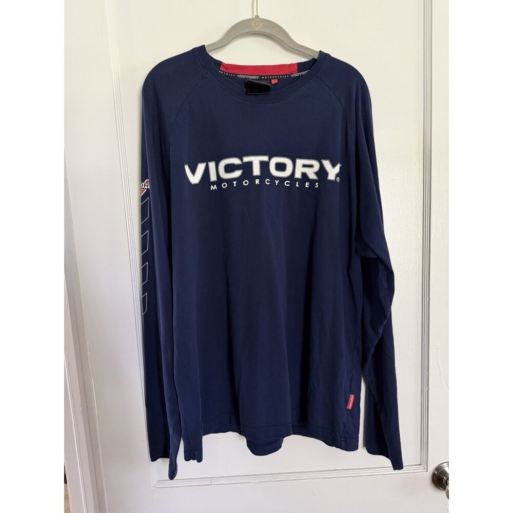 Victory Motorcycles Long Sleeve T Shirt Mens XL Navy Blue V-Twin Engine Graphic